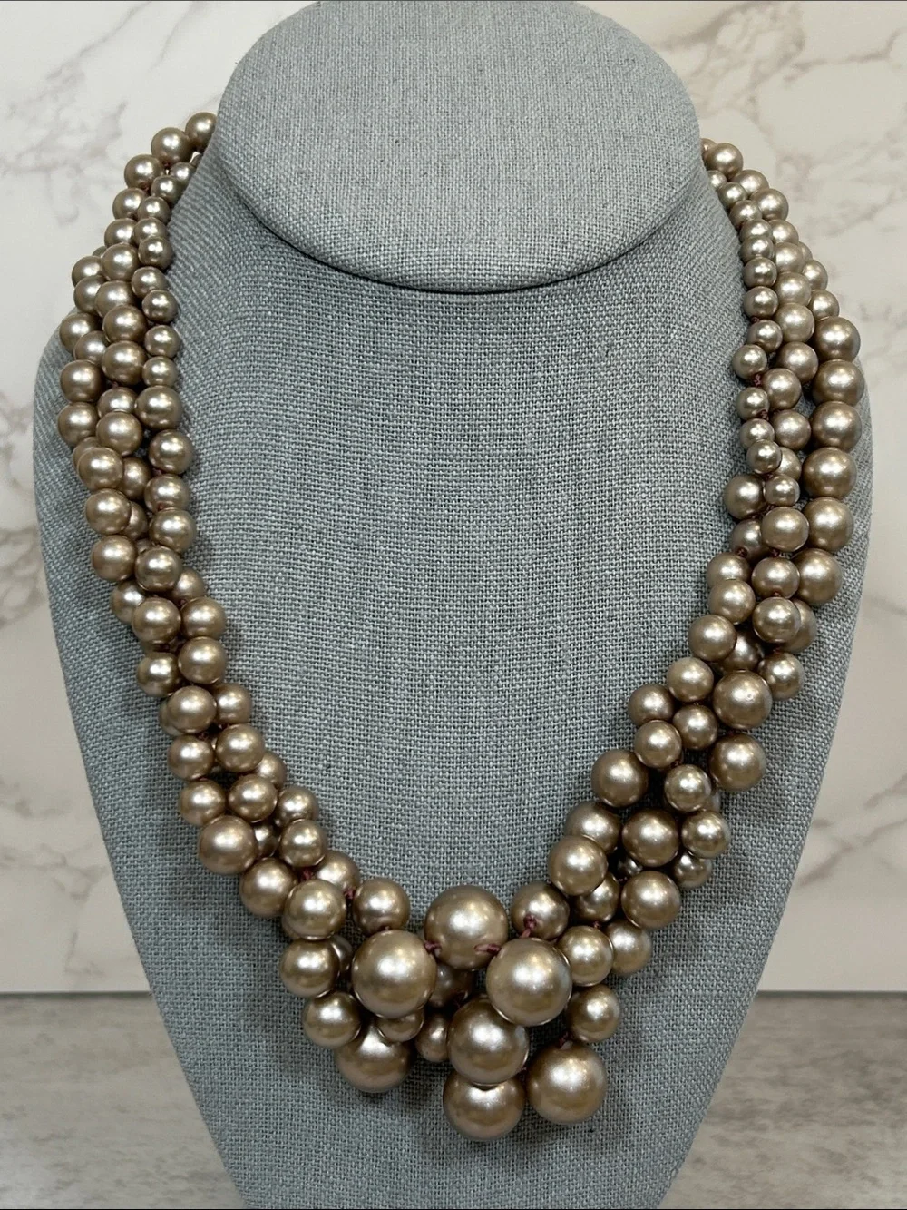 J. Crew Multi-Strand Silvery Taupe Glass Pearl Cluster Necklace